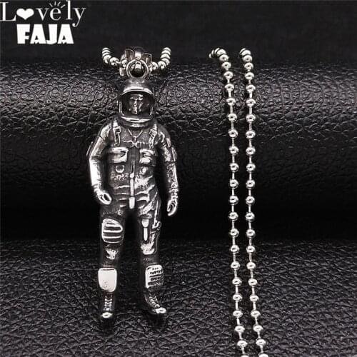 Aerospace Astronaut Stainless Steel Necklace Women Silver Color Big Long Necklace Jewelry acier inoxydable bijoux N205S03