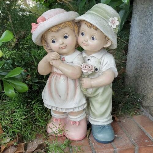 Resin Garden Decorations Garden Kids Brother and Sister Gift Ornaments Cartoon Gardening Figure Sculpture Crafts home decor