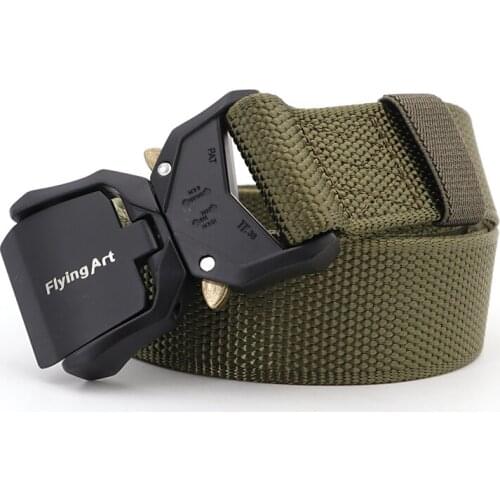 FLYing Art Mens Tactical Belt Military High Quality Nylon Mens Training Belt Metal Multifunctional Buckle Outdoor Sports Hook