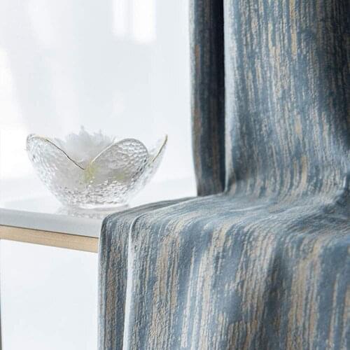 1 Piece Luxury Chenille Curtains Blue and Gold Curtains for Bedroom and Living Room