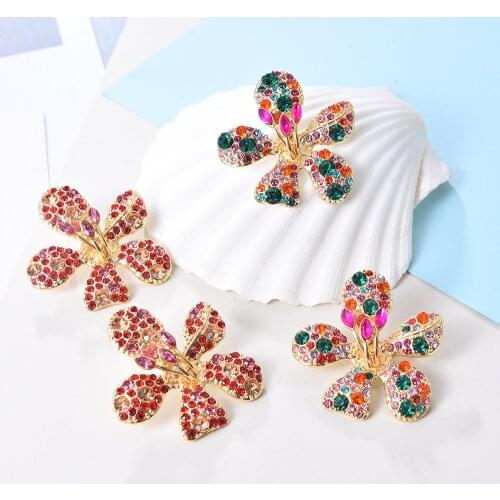 Ztech New Luxury Colorful Crystal Flower Stud Earrings for Women Girls Exaggerated Big Earrings Female Jewelry Accesssories
