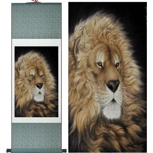 Lion silk art painting Chinese Art Painting Home Office Decoration Chinese lion painting lion picture