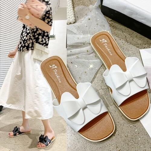 Slippers Womens Wear Bow Sandals Flat Soft Non-Slip Beach Slipper Womens Shoes Women Slippers Light and Wear-resistant Bow