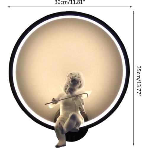 Q0KF Nordic Modern Wall Mounted Lamp Lovely Minimalist Angel Playing Violin Bedside Sconce Round Night Light Iron Bracket