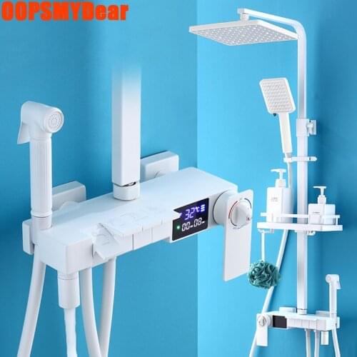 White Thermostatic Shower System Bathroom Hot Cold Digital Shower Set Bathtub SPA Rainshower Faucet Wall Mount Modern Torneiras