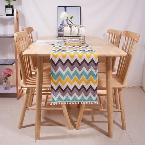 Thick Soft Polyester Geometrical Waves Printing Light Blue Color Table Runner For Wedding Party Home Banquet Decor Cabinet Cover