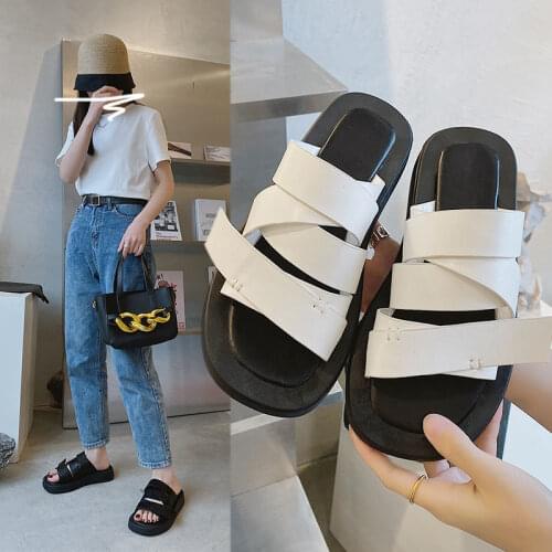 Summer Womens Flat Heels Sandals Women 2021 Platform Sandals Fashion Metal Buckle Ladies Slippers Thick Sole Femmes Sandales