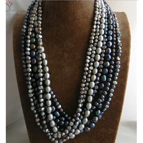 17'' 43cm Women Jewelry 7 strands necklace 7-13mm gray black brown green colors baroque pearl handmade real freshwater pearl