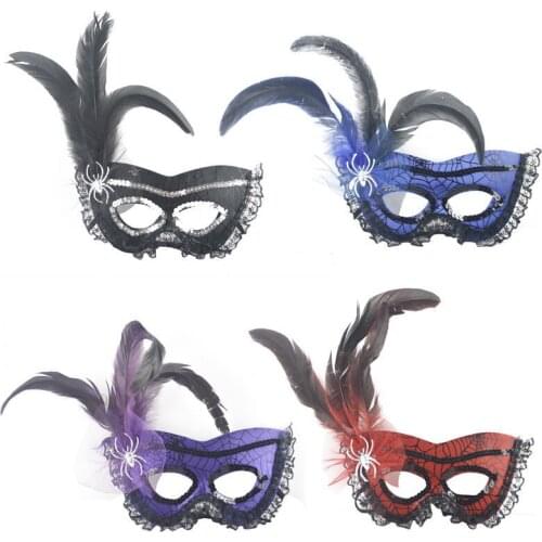 1pcs Women Lady Girls Costume Party Lace Spider-web Venetian Mask Feather Masquerade Masks Halloween Mardi Gras Cosplay Props