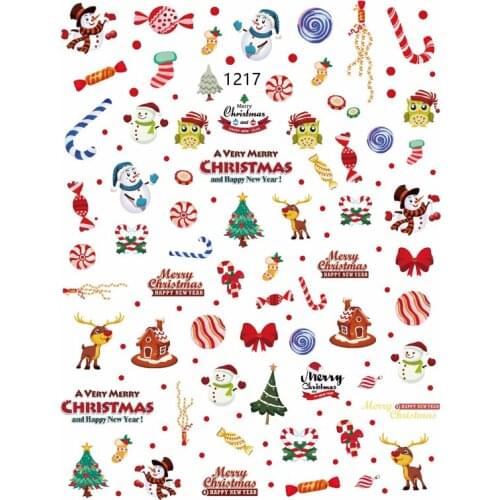 10PCS Santa Claus Christmas Tree Snowflake and Deer Snowman Christmas Nails for Nail Art Decal Decoration Adhesive Sticker