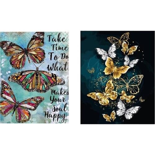 2 Set 5D Diamond Painting Cross Stitch Home Decoration, Winged Butterfly & Butterfly Art