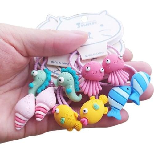 2PCS Seahorse Octopus Princess Headwear Kids Elastic Hair Bands Cute Children Hair Ties Ropes Girls Accessories Baby Headdress