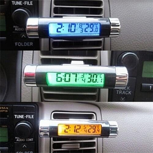 2 In1 Car Clock Thermometer LCD Digital Blue Car Backlight Automotive Thermometer Clock Calendar With Clip
