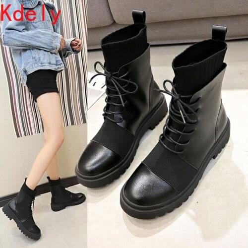 2020 Women Ankle Boots Woman New Lace-up Sock Boots Fashion Ladies Low Heels Shoes Female Round Toe Breathable Footwear Womens