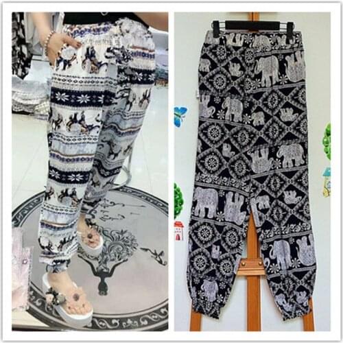 2021 beach trousers summer thin ethnic style nine-point bloomers harem pants cotton silk Thailand loose trousers flower pants