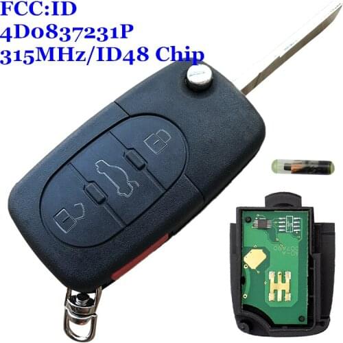 315Mhz ID48 Chip Folding Remote Key 4D0 837 231 E 231P For Audi A4 A6 A8 TT 4 Buttons 4D0837231E 4D0837231P HU66 Blade