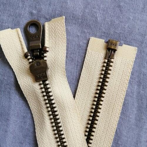 8# 50cm Vintage OVERSIZE Metal YKK Zipper Beige Cream Single OPEN END HEAVY DUTY FOR Leather COAT Jacket Sewing Accessories