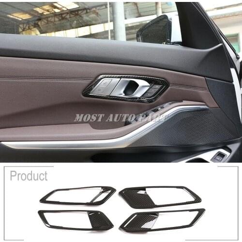 ABS Plastic Carbon Fiber Look Interior Door Handle Trim Cover For BMW 3 Series G20 G21 G28 2019-2021 4pcs LHD Car Decoration