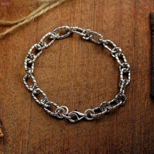 BOCAI silver s925 silver buckle Sterling Silver Bracelet Thai silver retro personality student bracelet gift for men and women