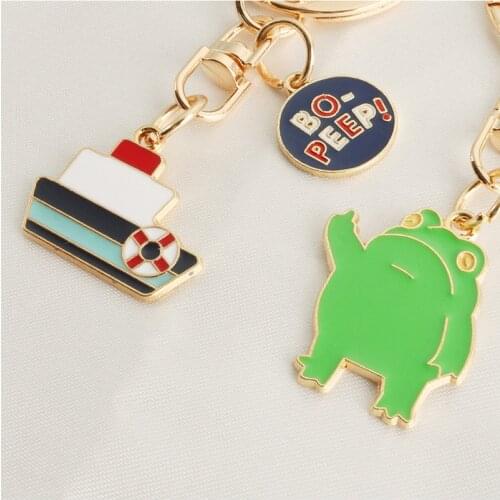 2pcs New Creative Alloy Keychain Cute Cartoon Frog Ship Keyring Ornaments for Women Couple Car Pendant Bag Decoration Key Chains
