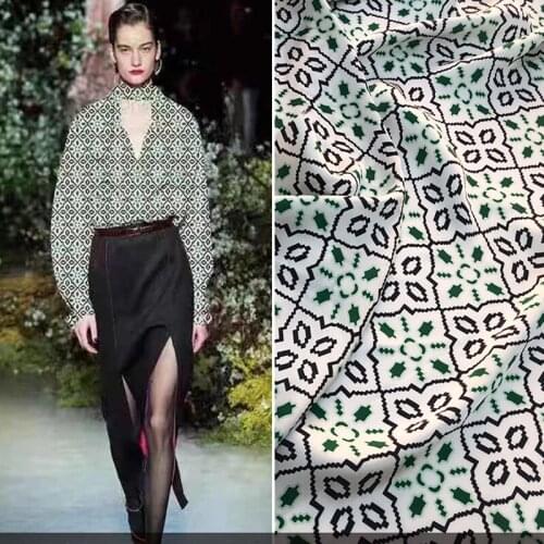 145cm*100cm designer fabric summer new products European diamond-shaped four-leaf advanced custom printed fabric for dress