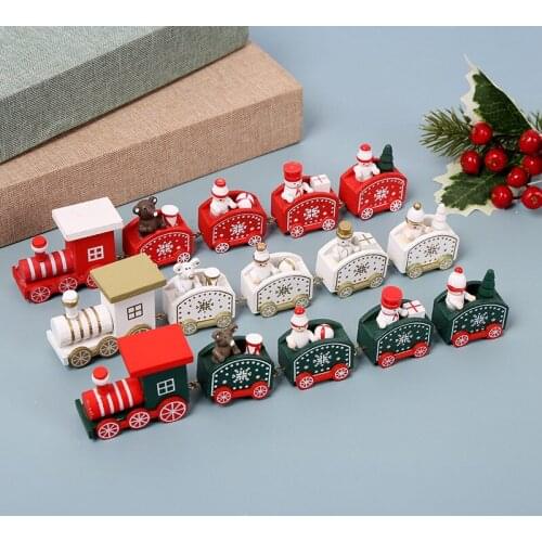 Wooden Christmas Train Ornament Christmas Decoration Gift Toy Crafts Cartoon Table Decoration Navidad Christmas 2021 New Year