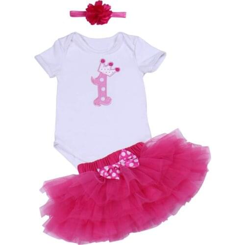 Baby Girl Summer 1st Birthday Dress Outfits Toddler Cotton Romper+Skirt+Headband Sets 1 Year Party Costume Dress for Baby Child