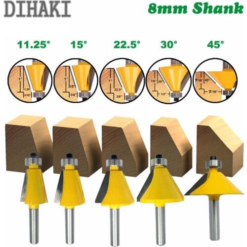 8mm Shank Milling Cutter Wood Carving 11.25/15/22.5/30/45 Degree Chamfer Bevel Edging Router Bit Woodworking Cutting