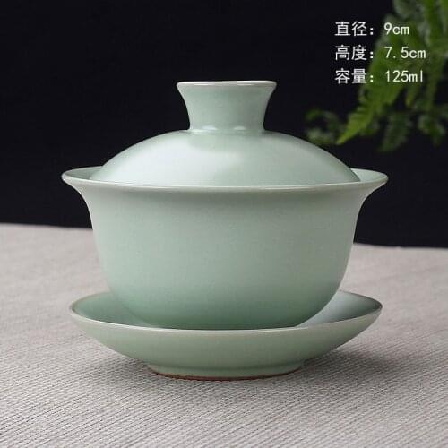 [GRANDNESS] Chinese Traditional Tea Set Ruyao Gaiwan Celadon Gongfu Tea Set Tureen Cup Bowl Gaiwan 125ml Tea Tureen Ru Kiln