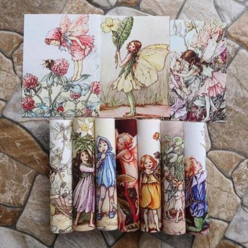 Flower elves 12*16cm Cotton canvas Printed Quilt Fabric For DIY Sewing Patchwork Home Textile Decor Angel design for Scrapbook