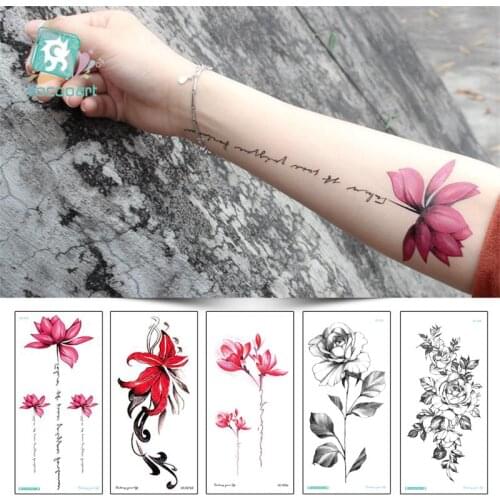 Individuality Black Ink Flower Design Water Transfer Waterproof Temporary Tattoo Sticker For Women Men Arm Body Art Fake Tattoos