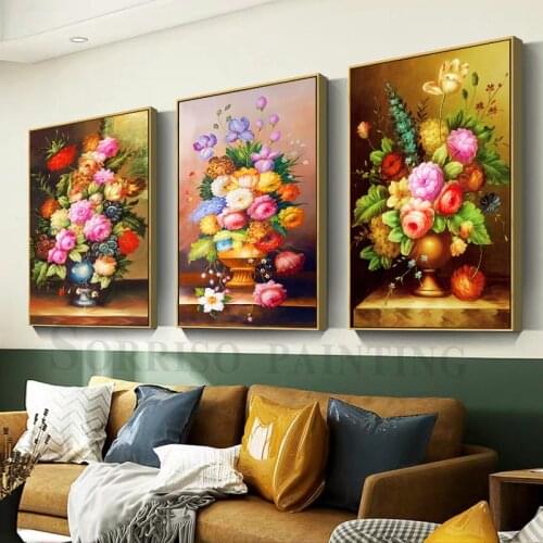 Europe Classical Retro Flowers Wall Art For Living Room Canvas Oil Painting Posters Prints Hallway Pictures Home Dining Decor