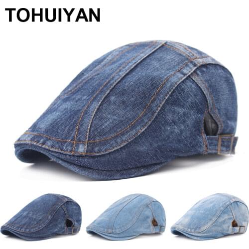 Brand Washed Denim Newsboy Caps Men Vintage Baker Boy Hat Driver Boinas Beret Hats Autumn Winter Adjustable Flat Caps for Women