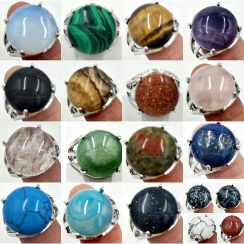 Lapis Lazuli Tigers Eye Opal Malachite Goldstone Crystal Jaspe Jad Howlite Blue Sand Women Men Ring 7~12" (us) adjust WB564