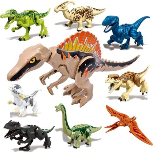 9Pcs Jurassic Dinosaur Animal World Spinosaurus Velociraptor Tyrannosaurus Rex DIY model Building Blocks Bricks Toys Gifts