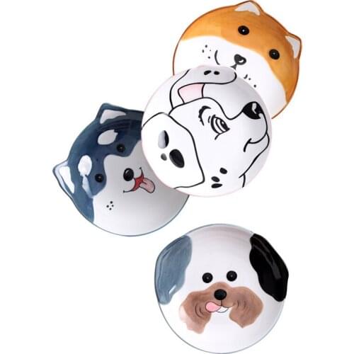 8-inch Dog Cartoon Animal Round Ceramic Plate Tableware Sashimi Plate Sushi Snack Cake Steak Salad Storage