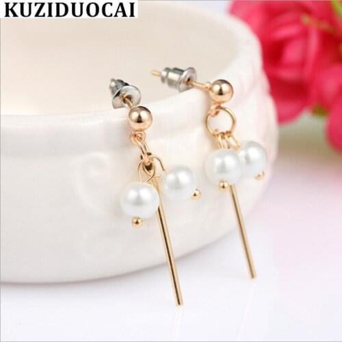 Kuziduocai New Fashion Jewelry Pearl Beaded Tassel Metal 1.5*3.3cm Elegant Stud Earrings For Women Gift Brincos Pendientes E-169