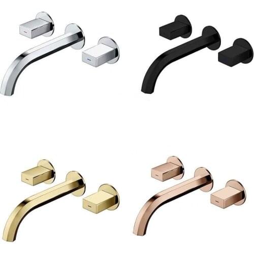 Brass 2 Handles Wall Mounted Bathroom Sink Faucet Hot & Cold Basin Faucet Basin Tap Rotation Spout Chrome/Black/Gold/Rose gold