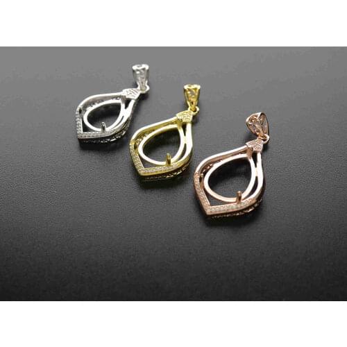 Multiple Sizes Solid 925 Sterling Silver Pear Shape Cabochon Bezel Prong Settings DIY Gemstone Pendant Rose Gold Plated 1431038