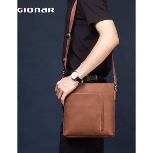 GIONAR Mens Crazy Horse Leather Bag Crossbody