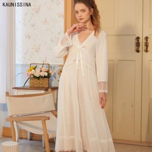 New Lace Princess Long Nightdress Women Elegant Retro Palace Style Nightgown Ladies Cotton Sleepwear Gown Lingerie Sleepshirts