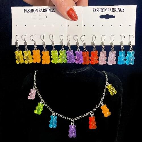 Stainless Steel Chain Necklaces Candy color Cute Judy Cartoon Bear Charm Necklace For Women Girl Daily Jewelry Party Gifts