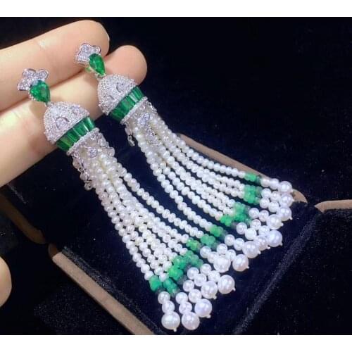 Natural fresh water pearl tassels drop earring long tassels 925 sterling silver with cubic zircon fine women jewelry smart