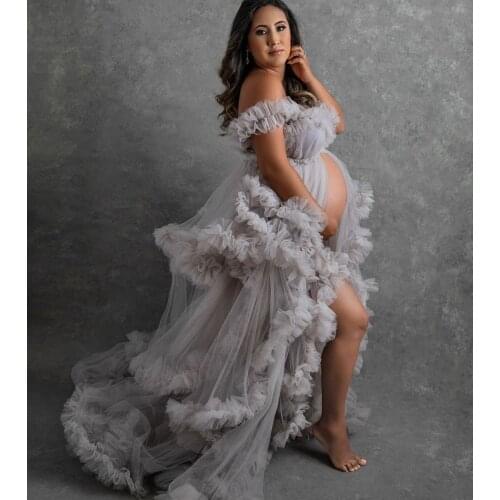 Grey Prom Dress Off the Shoulder Maternity Dresses A Line Maternity Gown for Photoshoot Boudoir Lingerie Bathrobe Nightwear