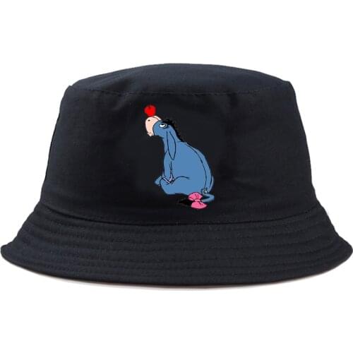 Disney Eeyore Fisherman Hat Summer Cotton Fashion Bucket Hat Cartoon Outdoor Panama Cap Solid Double-sided Sun Hat Fishing Hat