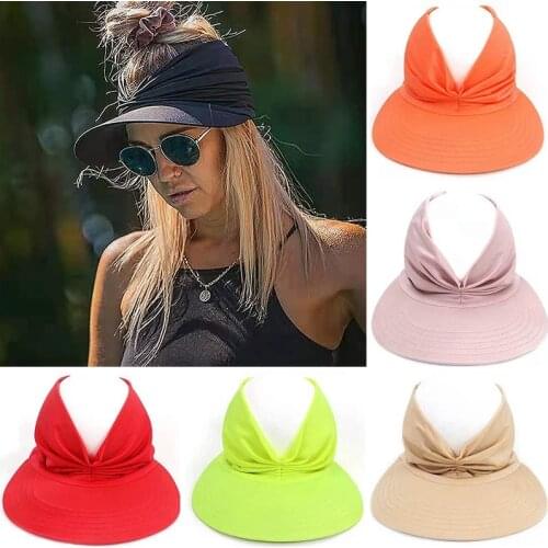 Summer Women Sun Hat Female Sun Visor Anti-ultraviolet Empty Cap Elastic Hollow Top Hat Outdoor Beach Visor Ponytail Beach Cap