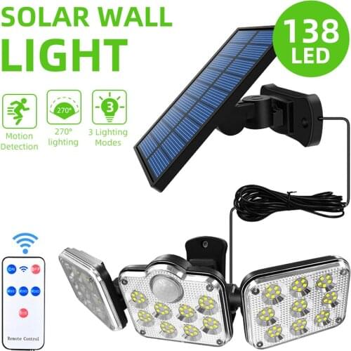25w Super Bright Solar Lights 138led IP65 Waterproof Outdoor Indoor Solar Lamp three Adjustable Head Wide Lighting Angle remote