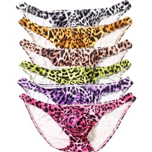 4PCS/Lots Men Leopard Underwear Jockstrap Sexy Bugle Pouch Gay Panties Cueca Slip Homme Lingerie String Briefs Bikini Tanga 2XL