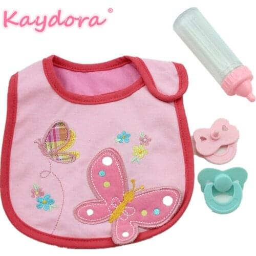 Kaydora Reborn Baby Dolls Accessories Feeding pink Bottle Magic Dummy Pacifiers Children Waterproof lol Bibs Set Kids Play toys