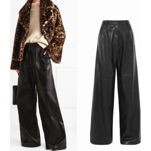 Faux PU Leather Pants Women Wide Leg Womens long Trousers 2020